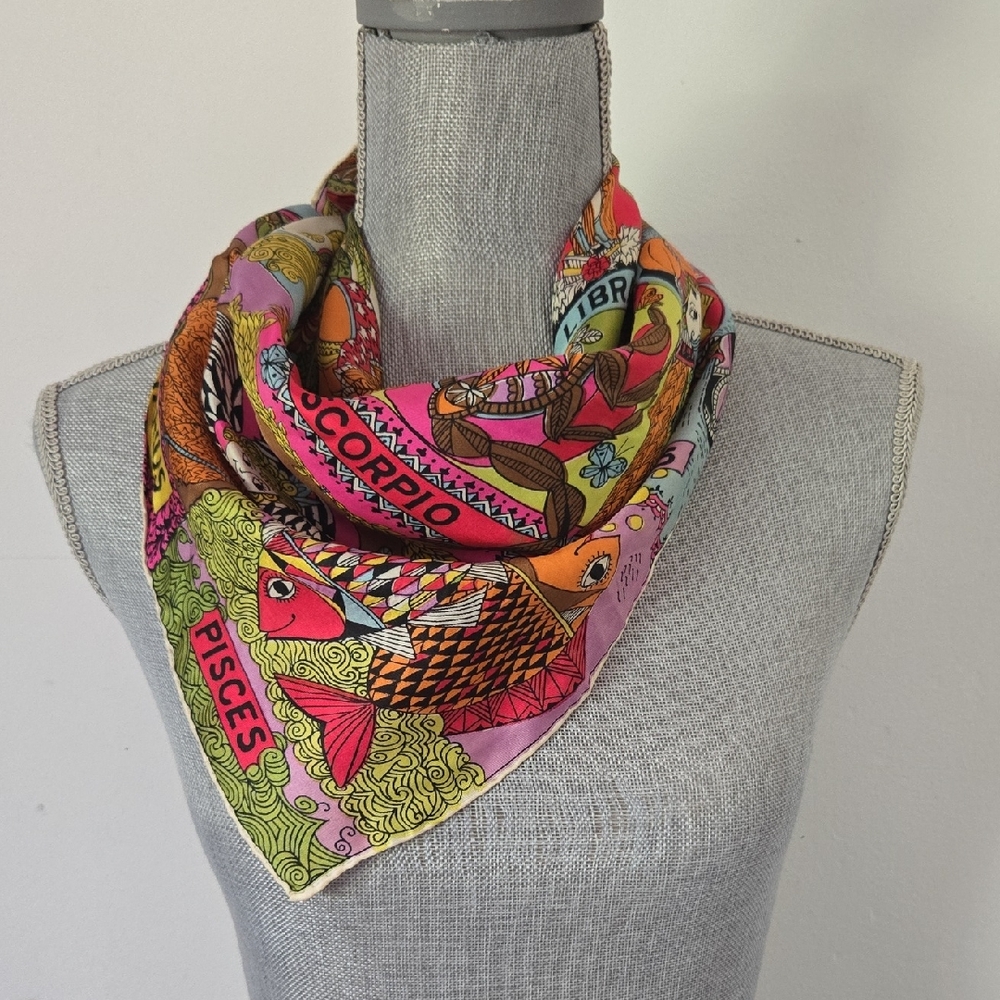 🔥VINTAGE 60s Mod Zodiac Sign Astrology Silk Scarf🔥